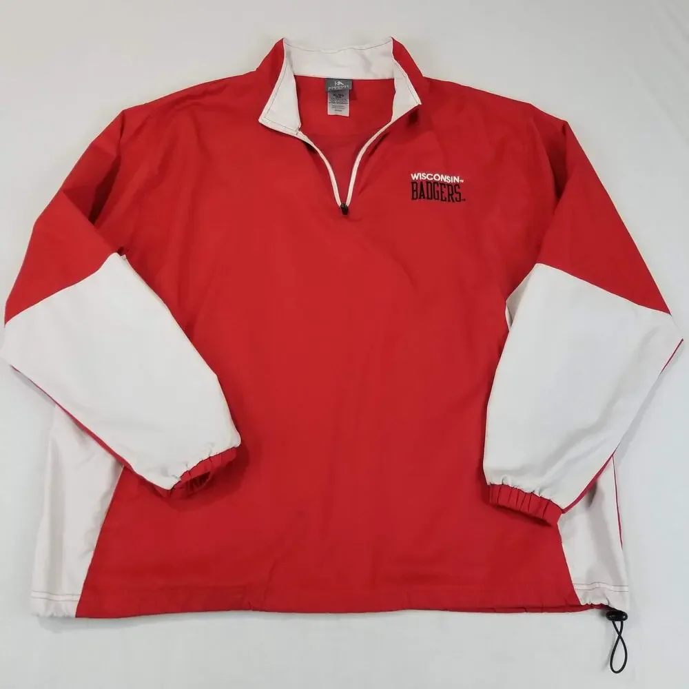 Wisconsin Badgers Jacket Mens XL Red NCAA Football Pullover Windbreaker 1/4 Zip